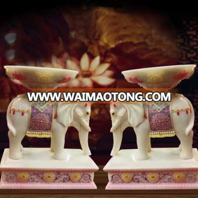 Buddhist Ghee Lamp Resin Statue Elephant Candle Holder in Temple.