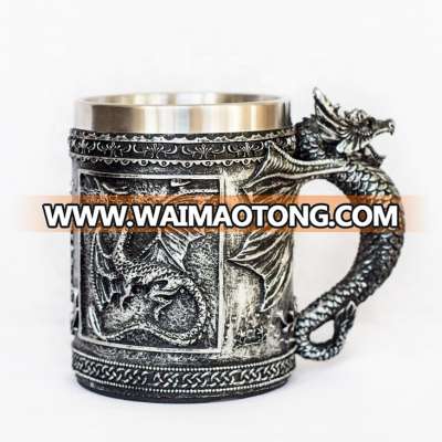 Dragon Mug Beer Tankard Stainless Steel & 3D Resin Coffee Mug Funny Mug for Man's Gifts